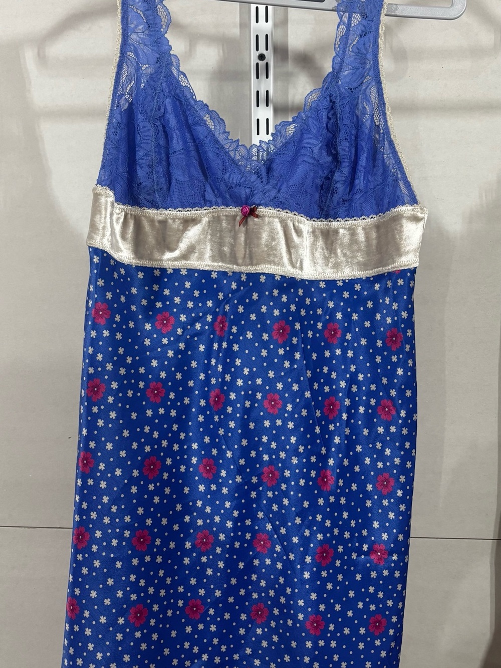 Free People Royal Blue Lace & Floral Satin-Trim Chemise
